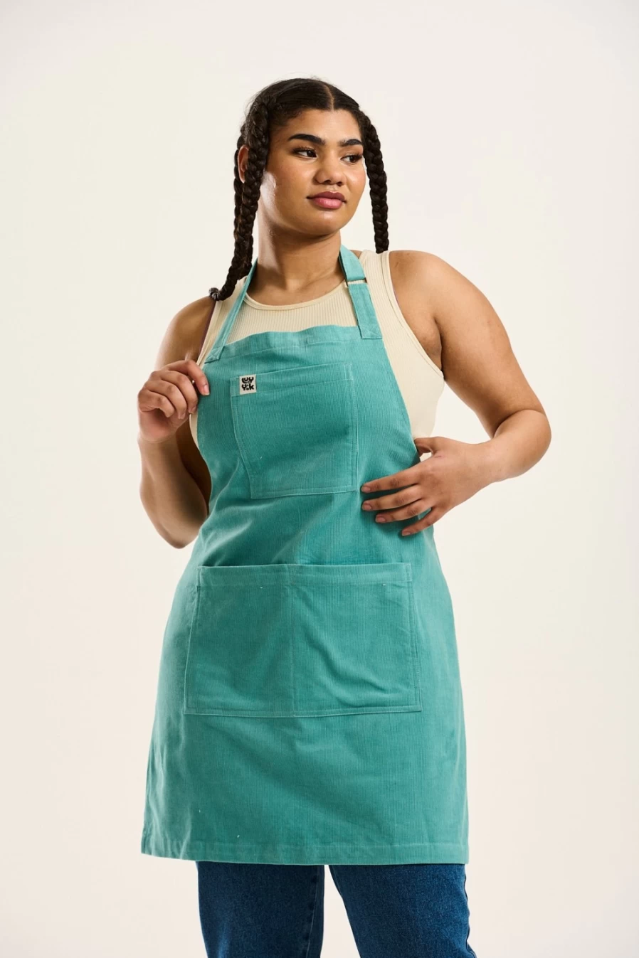 Lucy & Yak Women's Ada Apron - Blue Raspberry Cord, Sustainable Deadstock Fabric, Stylish & Functional Kitchen Wear