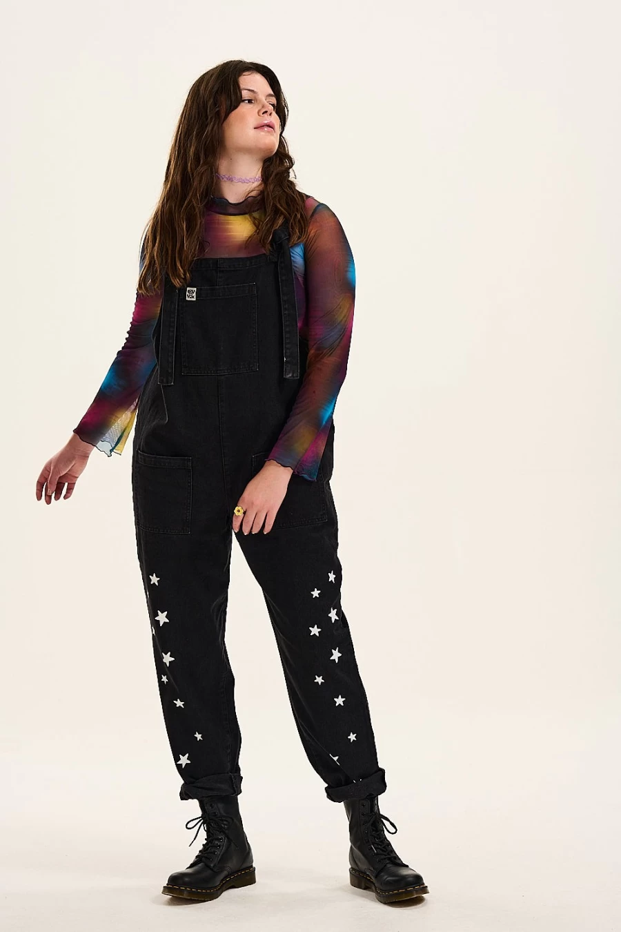 "Lucy & Yak Women's Original Dungaree: Organic Denim Overalls - Starry Eyed Design"