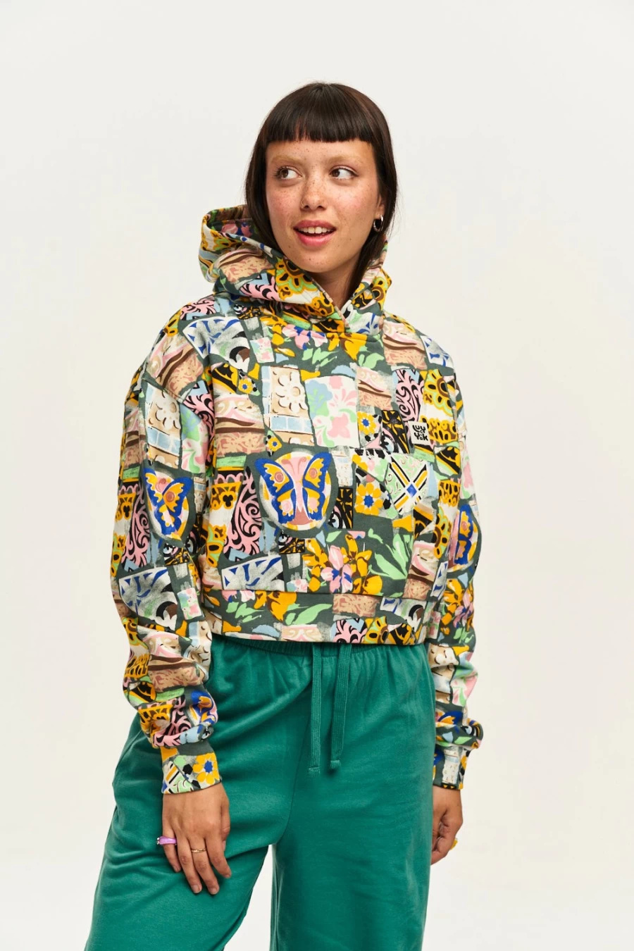 Lucy & Yak Women's Casey Hoodie - Organic Cotton Mosaic Print Pullover