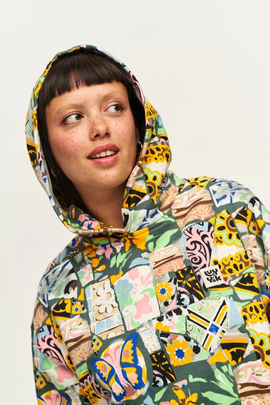 Lucy & Yak Women's Casey Hoodie - Organic Cotton Mosaic Print Pullover
