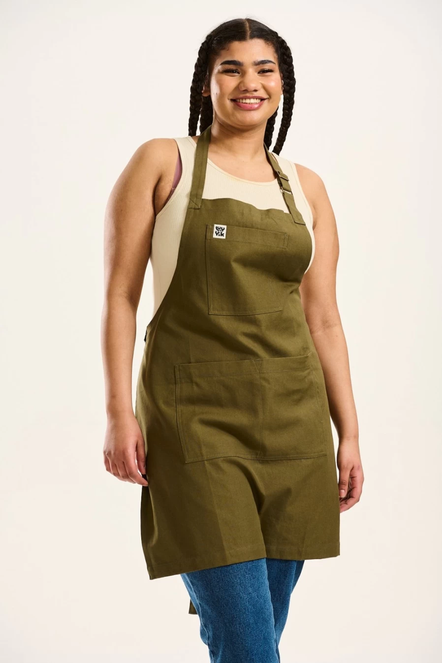 Lucy & Yak Women's Olive Ada Apron - Sustainable Deadstock Fabric