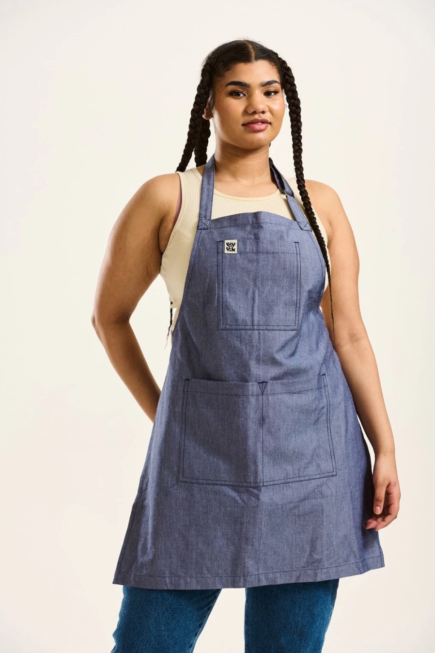 Lucy & Yak Women's Navy Chambray Apron - Sustainable Deadstock Fabric
