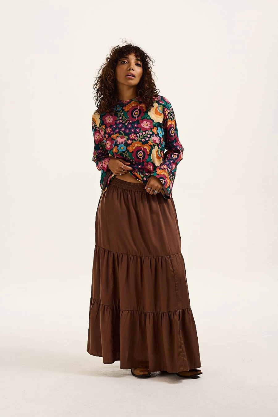 Lucy & Yak Women's Brie Maxi Skirt - Sustainable Tencel Lyocell, Oak Brown