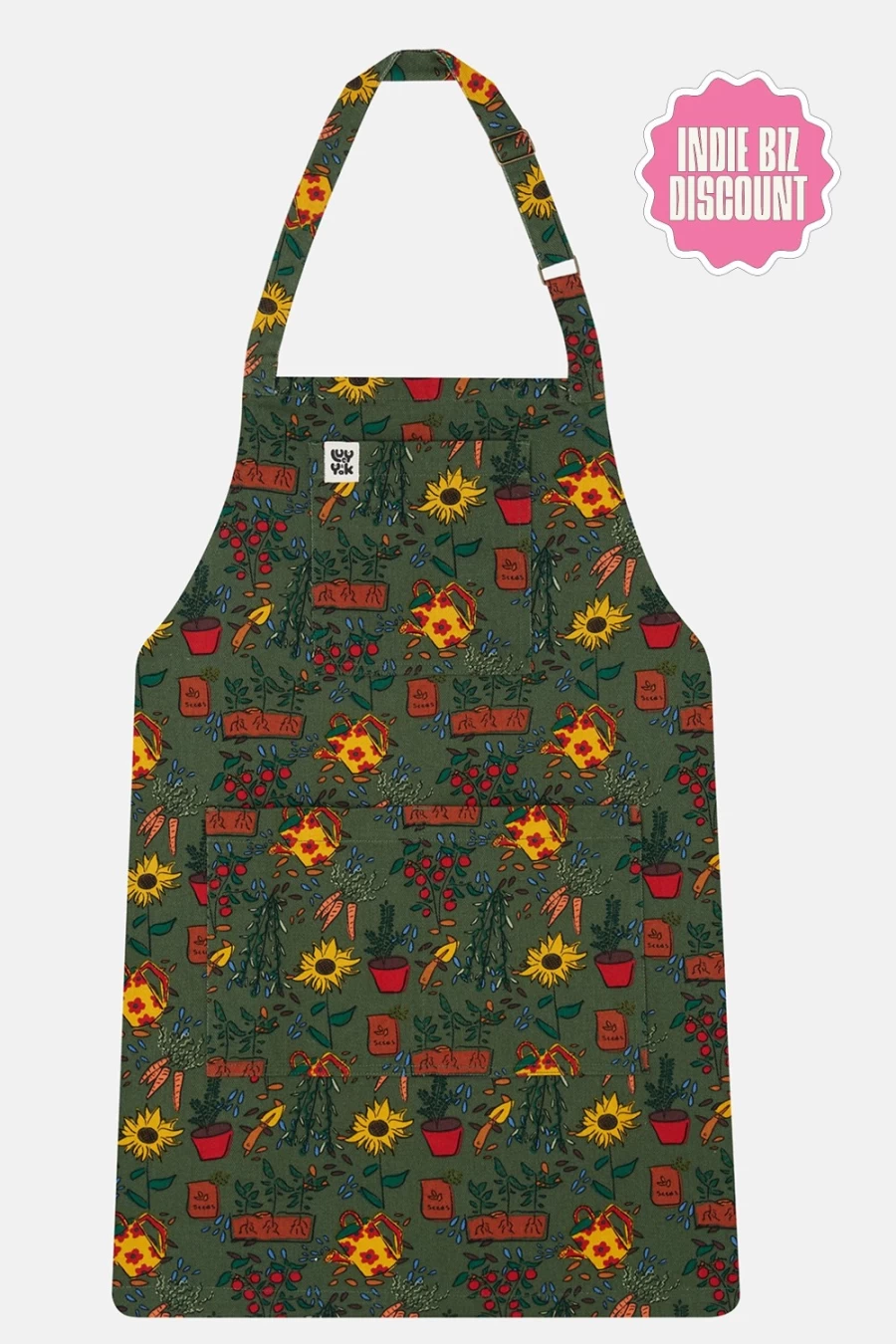 Lucy & Yak Women's Ada Apron - Black Deadstock Fabric with Girls & Gardens Print