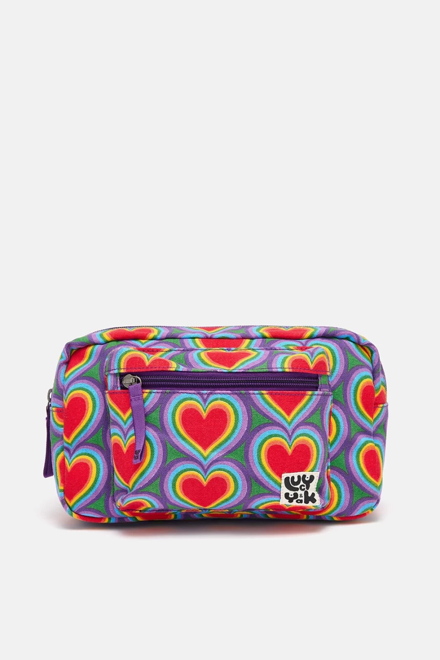 Lucy & Yak Women's Henley Bumbag - Cotton Canvas Crossbody Bag with Rainbow Hearts Design