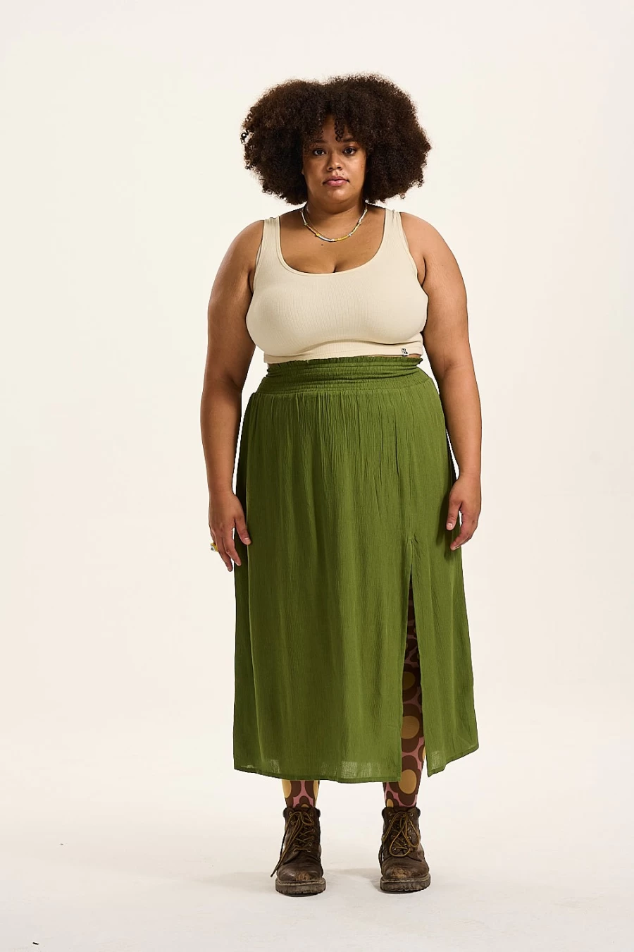 Lucy & Yak Women's Poppy Skirt in Pesto Green - Sustainable Lenzing™ Ecovero™ Fabric