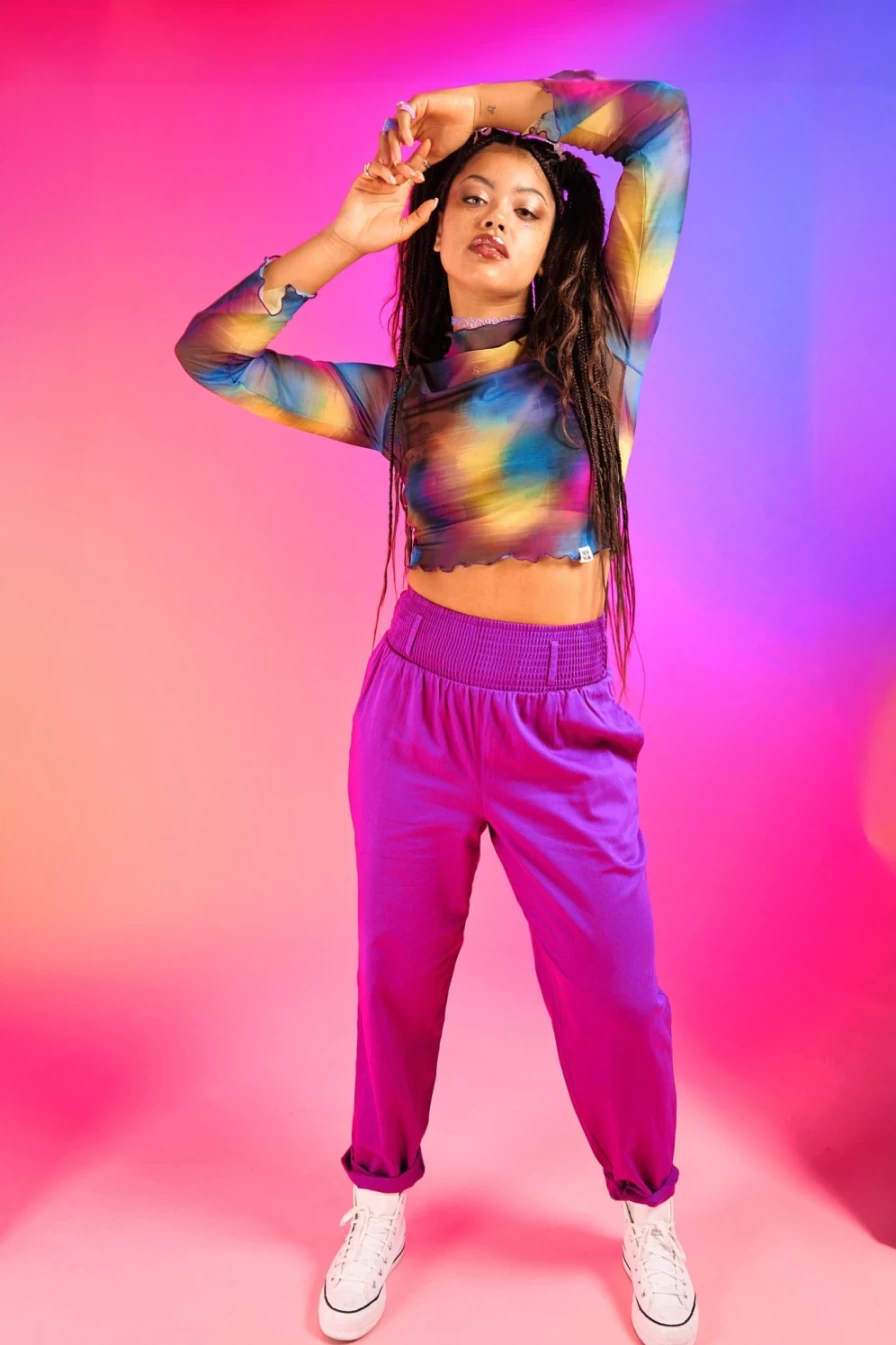 Lucy & Yak Women's Alexa Trousers - Organic Cotton Hollyhock Purple Eco-Friendly Pants