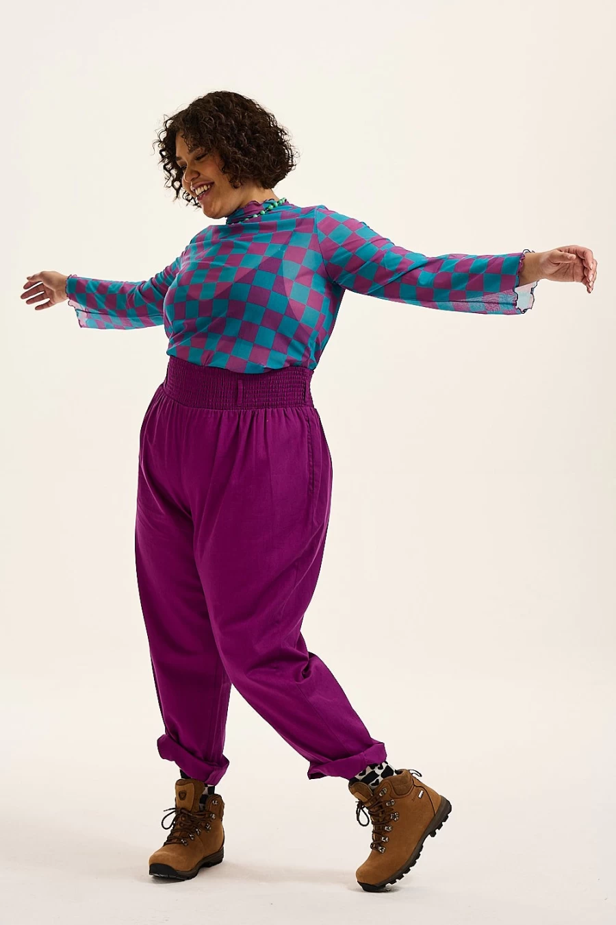 Lucy & Yak Women's Alexa Trousers - Organic Cotton Hollyhock Purple Eco-Friendly Pants