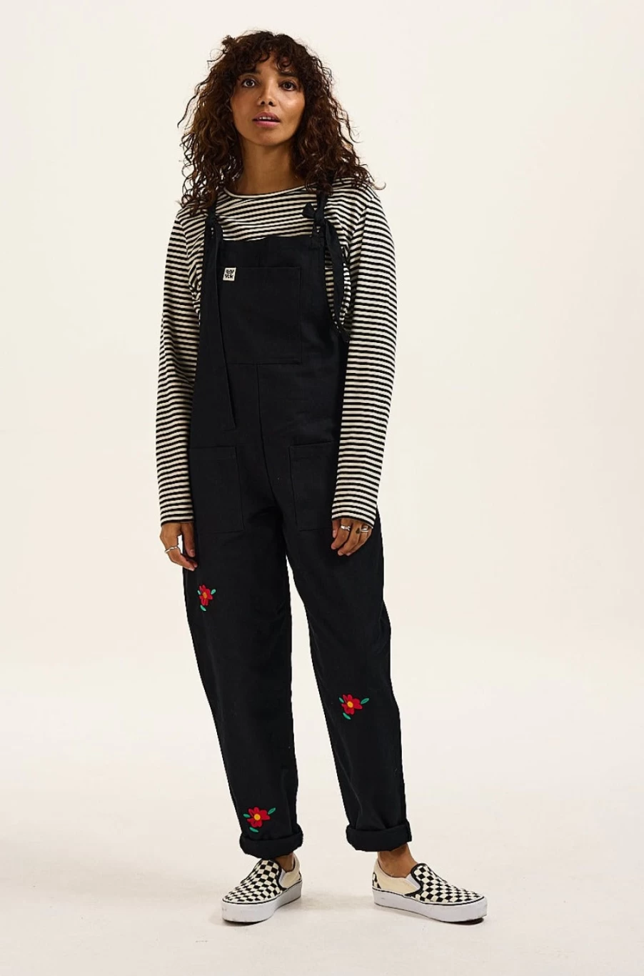 Lucy & Yak Women's Original Dungaree: Organic Cotton with Zinnia Embroidery