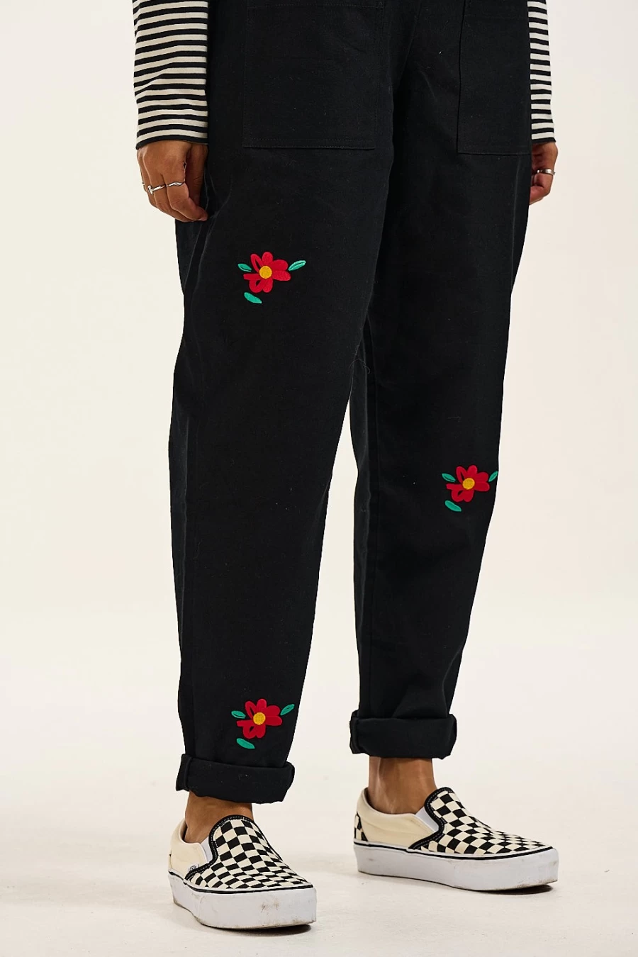 Lucy & Yak Women's Original Dungaree: Organic Cotton with Zinnia Embroidery
