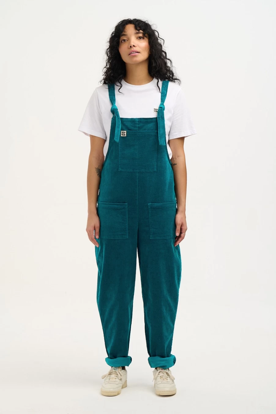Lucy & Yak Women's Original Dungaree: Organic Teal Corduroy Overalls