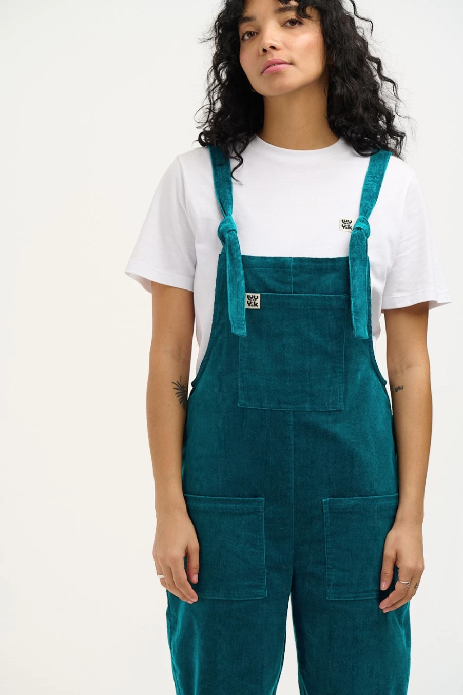 Lucy & Yak Women's Original Dungaree: Organic Teal Corduroy Overalls