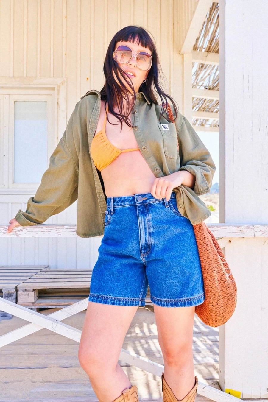 Lucy & Yak Women's Lexi Shorts - Organic Mid Wash Blue Denim Shorts