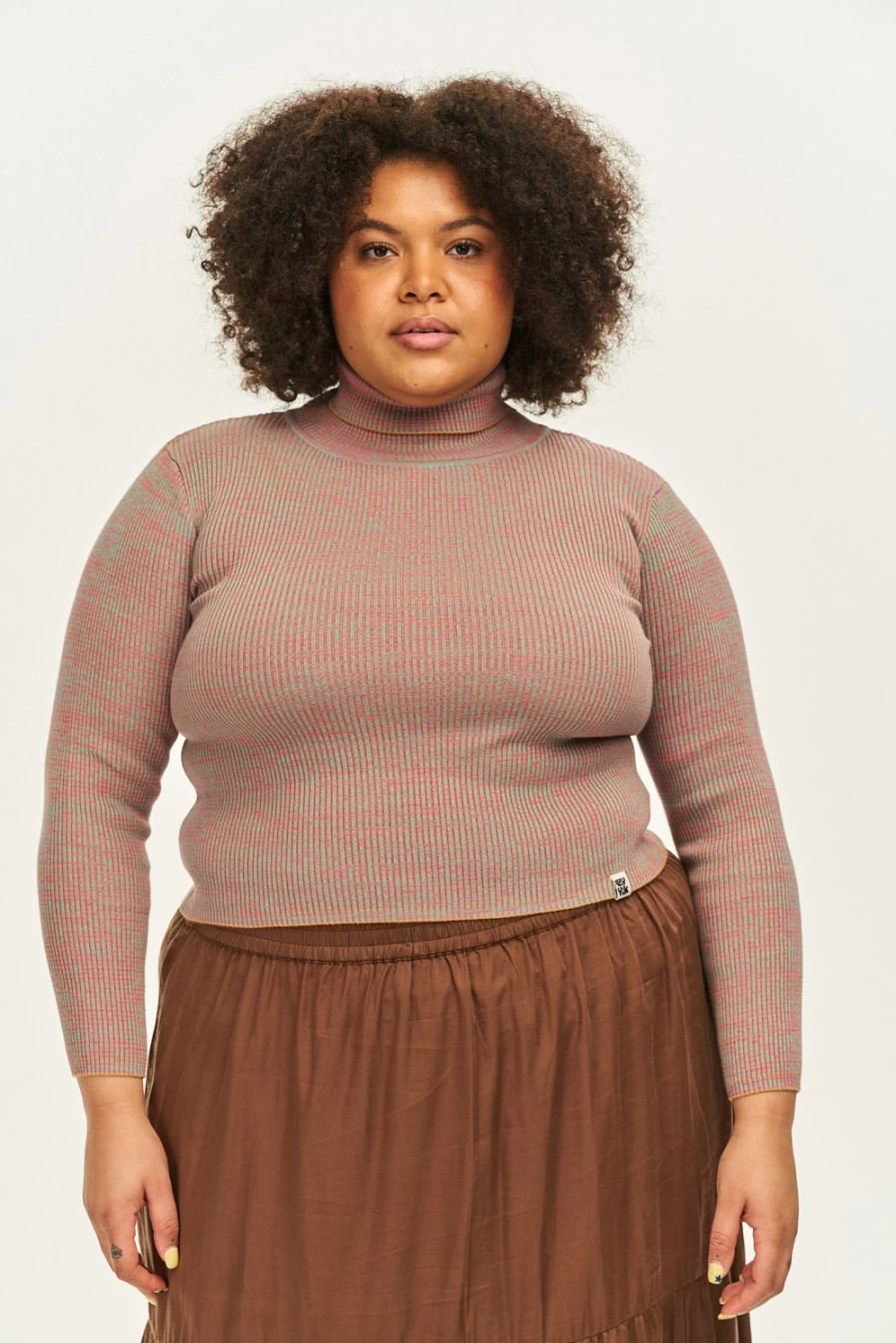 Lucy & Yak Women's Aiden Roll Neck Space Dye Organic Cotton Knit Top