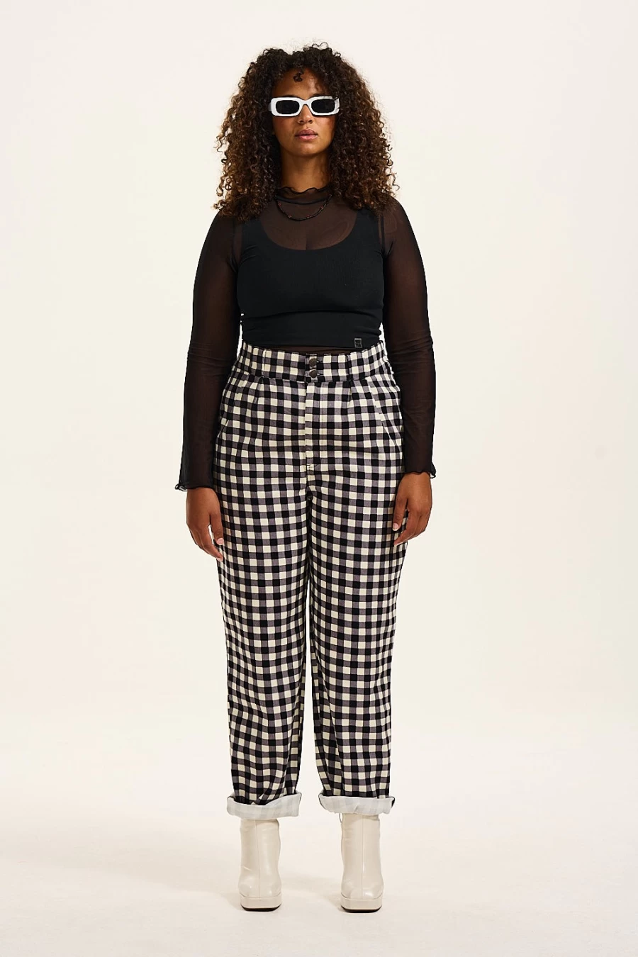 Lucy & Yak Women's Addison Tapered Jeans - Organic Twill Gingham Lou Fit
