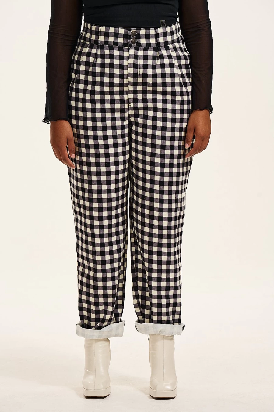 Lucy & Yak Women's Addison Tapered Jeans - Organic Twill Gingham Lou Fit