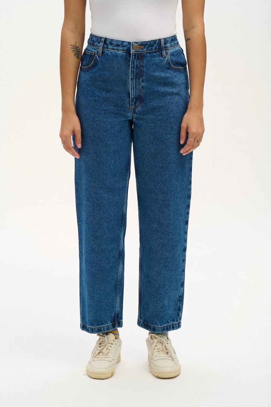 Lucy & Yak Women's Drew Organic Denim Jeans - Mid Wash Blue Straight Leg Pants
