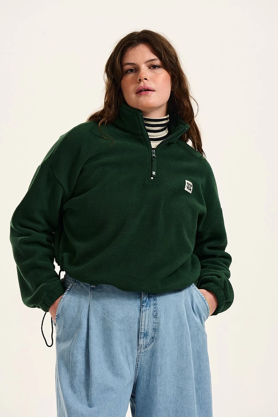 Lucy & Yak Women's Posy Green Blake Cropped Fleece Jacket - Sustainable Recycled Bottle Material