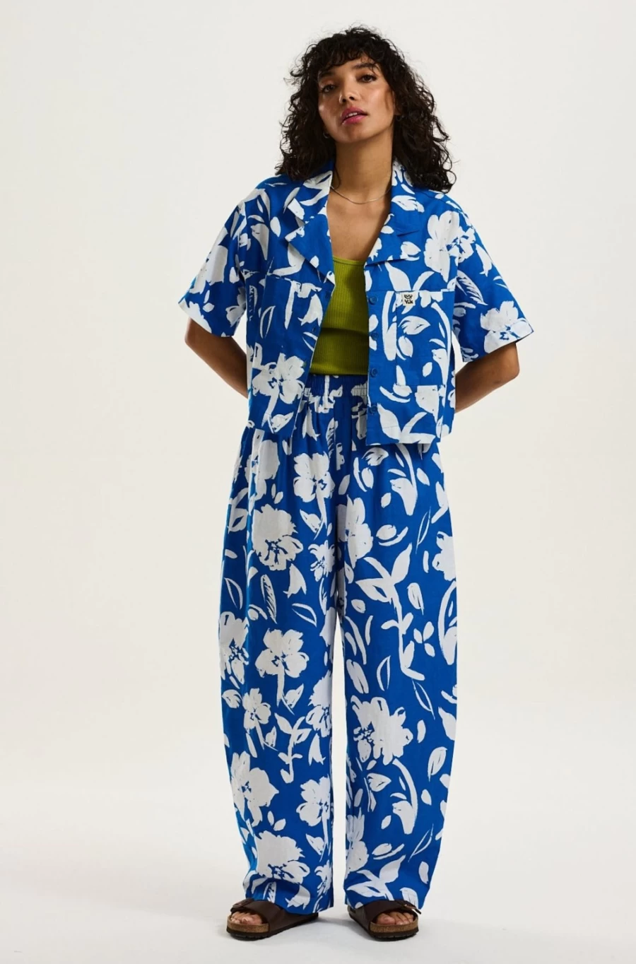 Lucy & Yak Women's Freddie Trousers - Organic Cotton & Linen Blue Bloom Pants