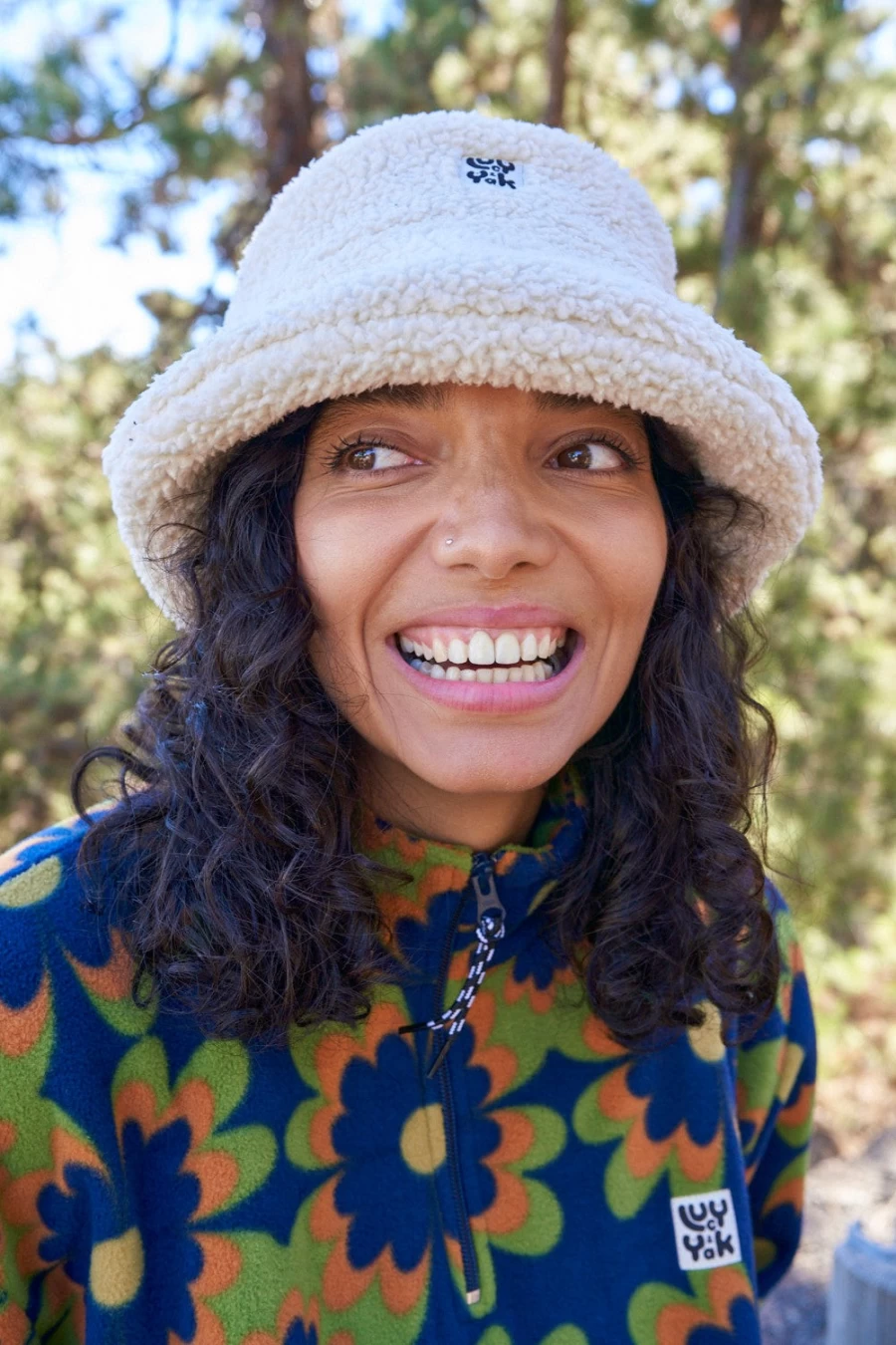 Lucy & Yak Women's Travis Hat in Cream Borg Deadstock Fabric - Sustainable Vintage Style