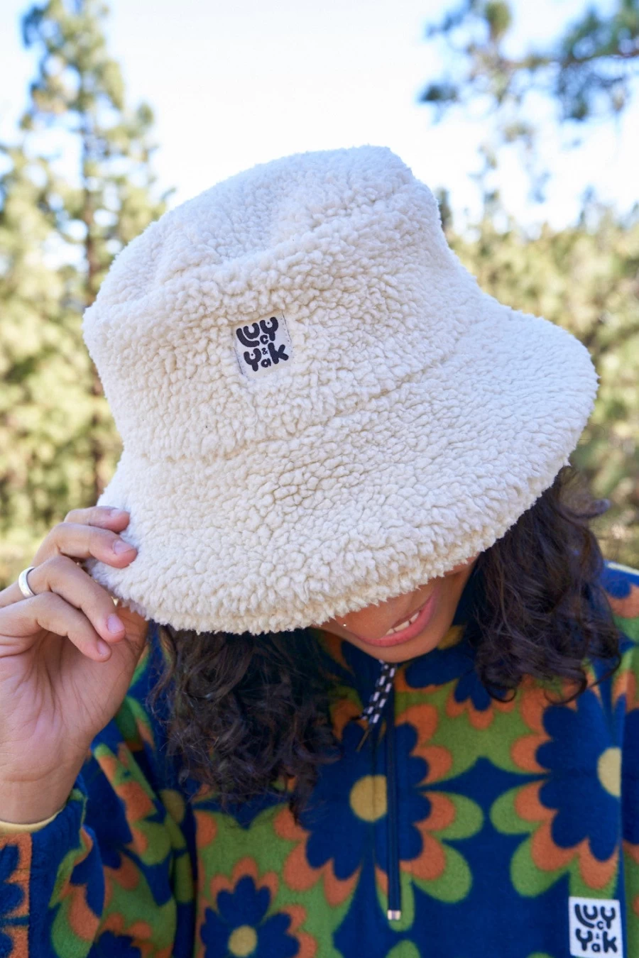 Lucy & Yak Women's Travis Hat in Cream Borg Deadstock Fabric - Sustainable Vintage Style