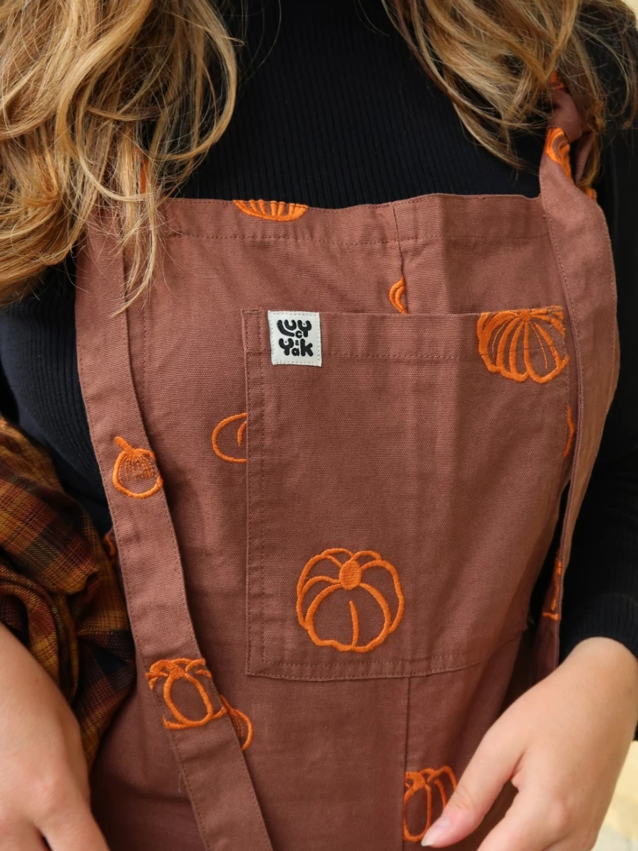 "Lucy & Yak Women's Original Dungaree: Organic Cotton Pumpkin Patch Embroidery Overalls"