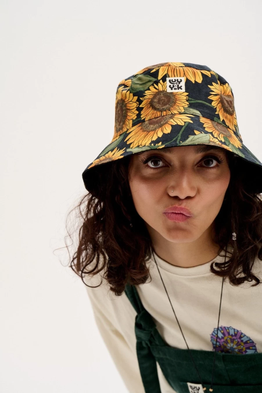 Lucy & Yak Women's Travis Hat in Deadstock Sunflower & Black Fabric - Sustainable Vintage Style