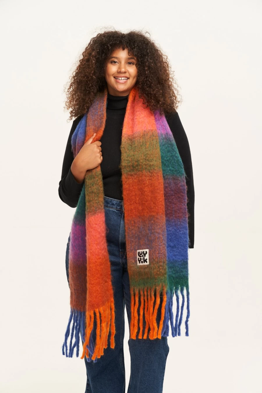 Lucy & Yak Women's Rowan Scarf - Multi Check Pattern, Eco-Friendly Recycled Polyester
