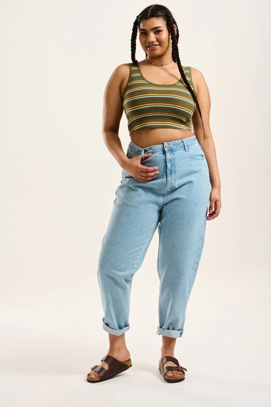 Lucy & Yak Women's Dana Mom Jeans - Light Wash Blue Organic Denim High Waisted Trousers