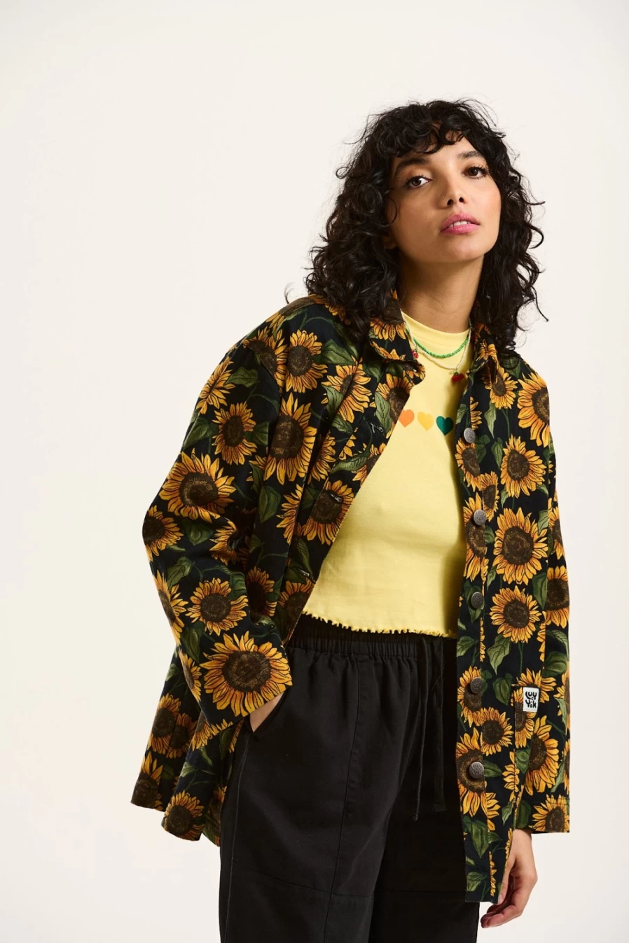Lucy & Yak Women's Olly Jacket - Organic Twill Sunflower Print Eco-Friendly Coat