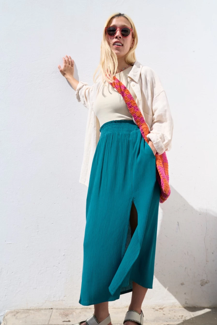 Lucy & Yak Women's Poppy Skirt in Pacific Teal - Sustainable Lenzing™ Ecovero™ Viscose