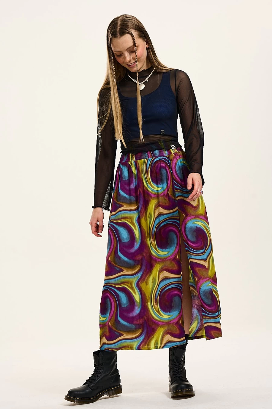 Lucy & Yak Women's Poppy Skirt - Sustainable Lenzing™ Ecovero™ Fabric, Digital Swirl Print