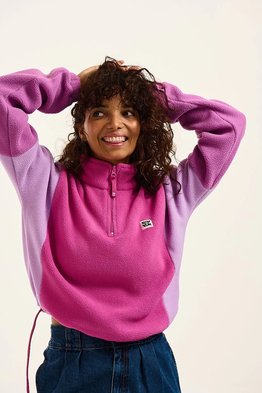 Lucy & Yak Women's Pink Block Cropped Fleece Jacket - Sustainable Recycled Bottle Material