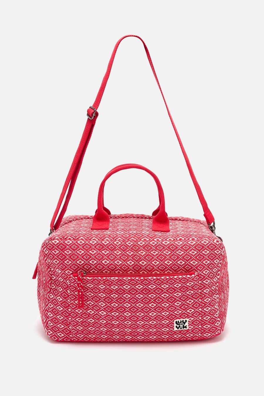 Lucy & Yak Women's Red Jacquard Weekend Bag - Vintage Deadstock Fabric Travel Tote