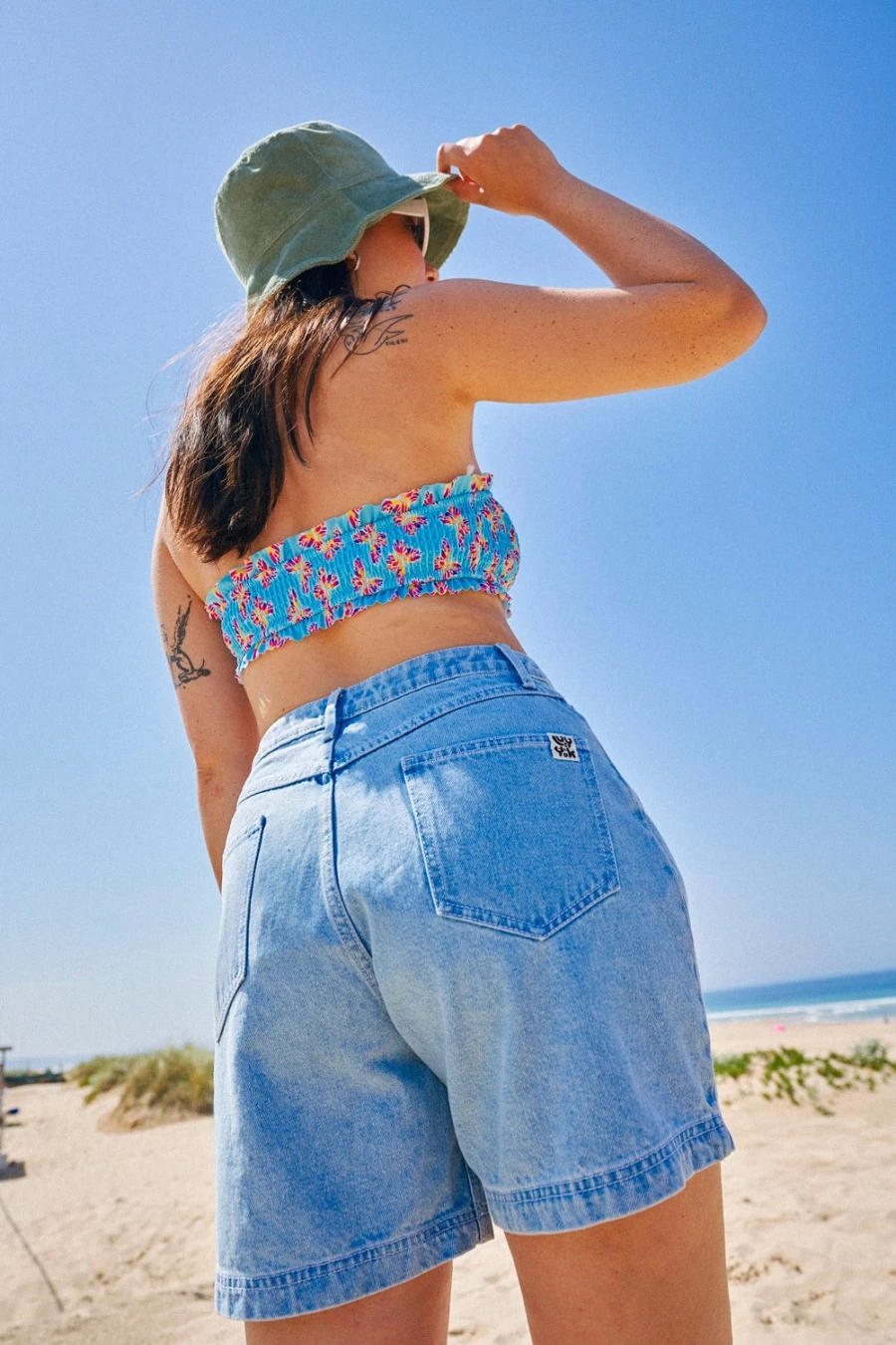 Lucy & Yak Women's Lexi Organic Denim Shorts - Light Wash Blue High Waist Eco-Friendly