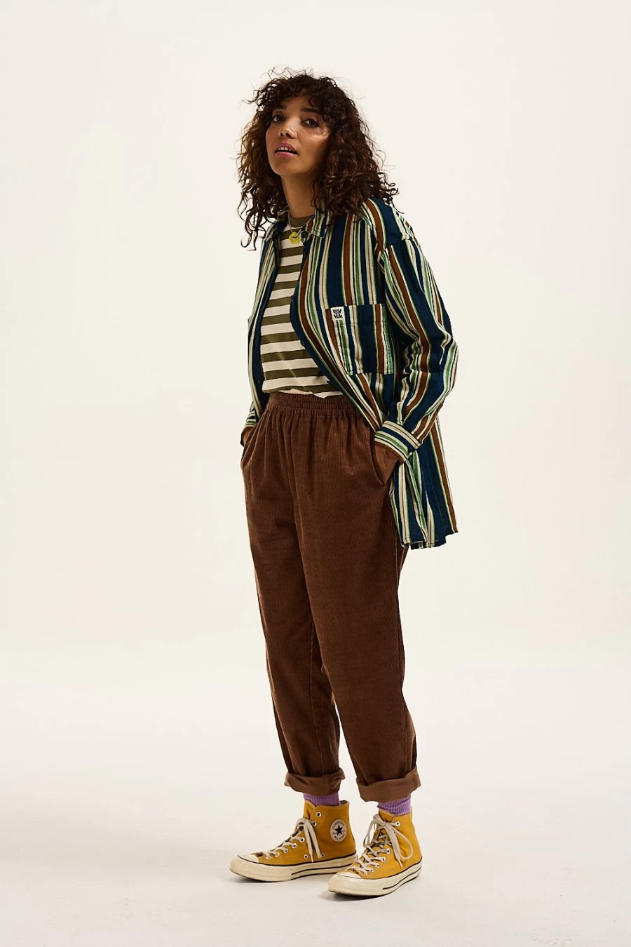 Lucy & Yak Women's Billie Corduroy Trousers - Organic Oak Brown High-Waisted Pants
