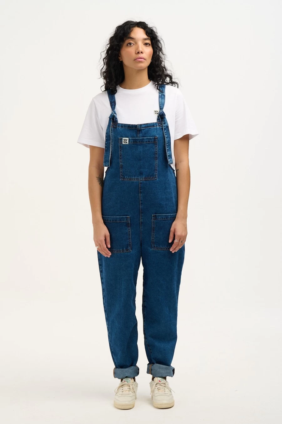 Lucy & Yak Women's Original Dungaree: Organic Mid Wash Blue Denim Overalls