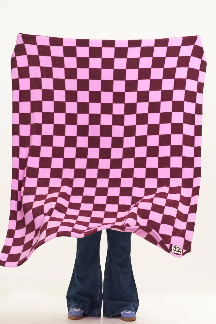 Lucy & Yak Women's Recycled Fleece Blanket - Harmon Checkerboard Pattern Eco-Friendly Throw