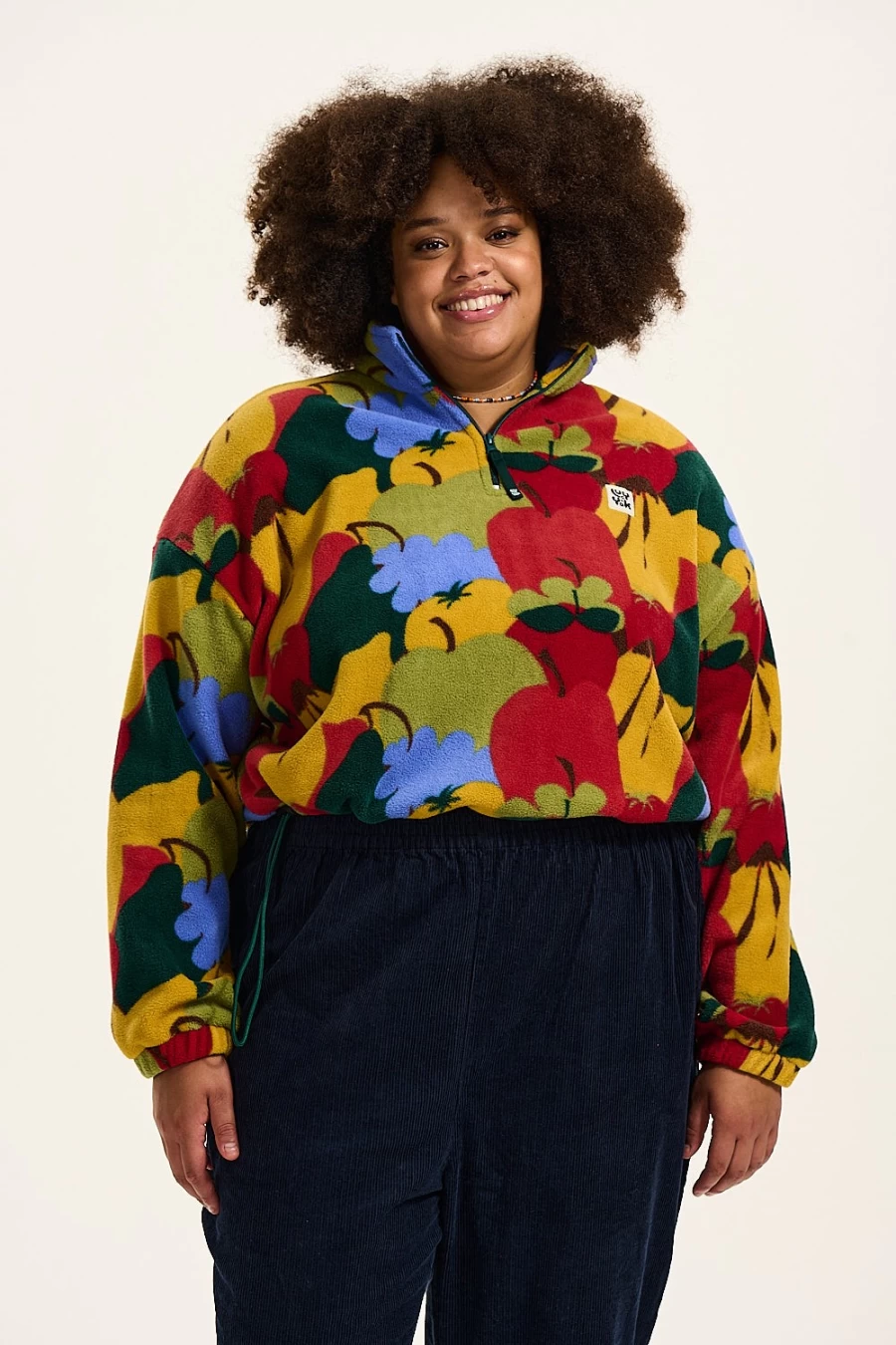 Lucy & Yak Women's Blake Cropped Fleece Jacket - Sustainable Recycled Bottle Material - Fruity Fruit Design