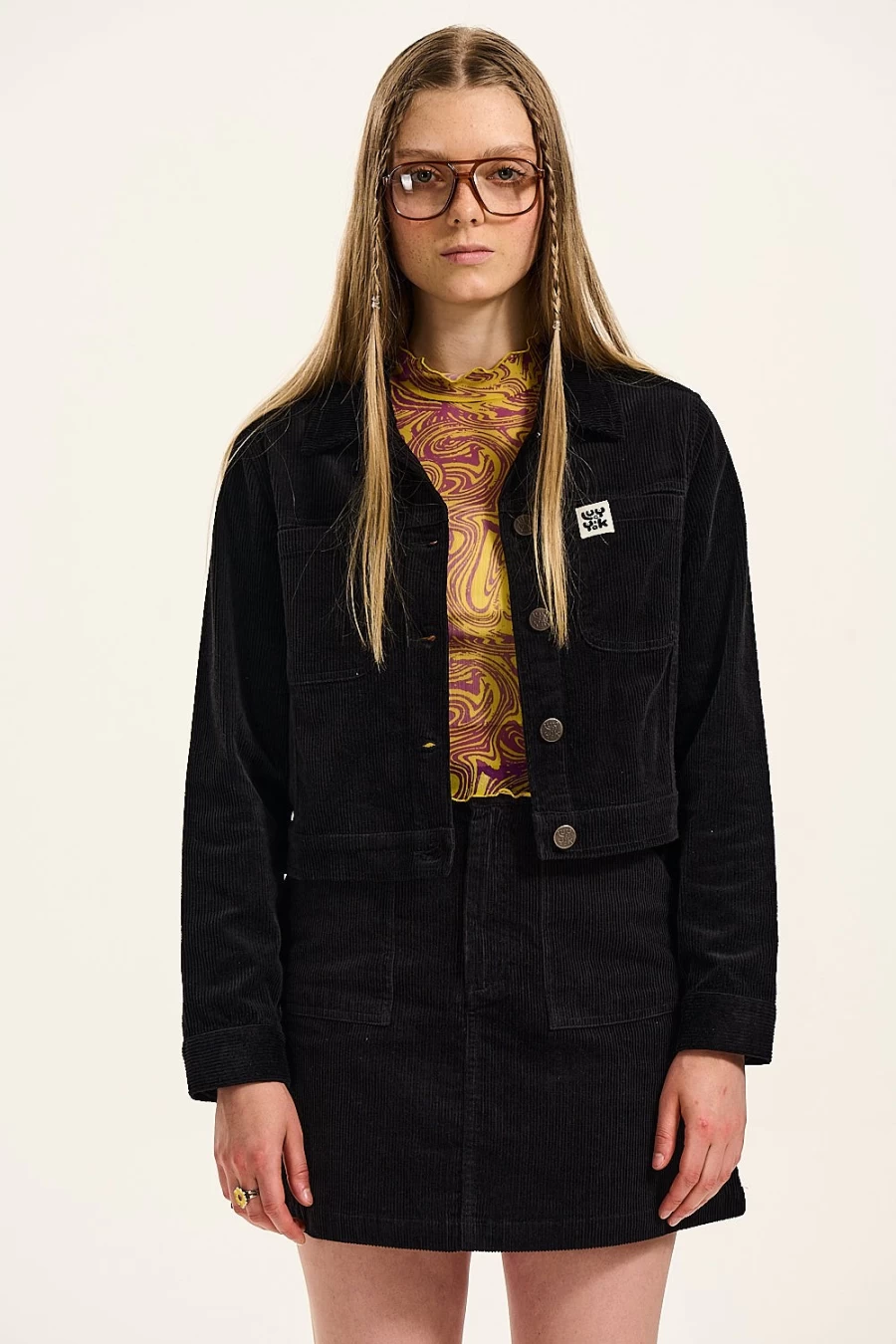 Lucy & Yak Women's Black Organic Corduroy Cropped Jacket - ROXY Style