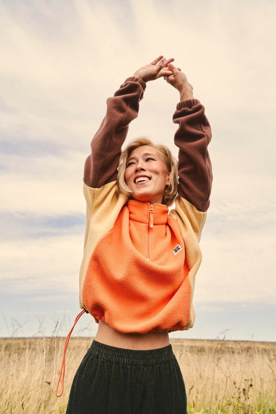 Lucy & Yak Women's Blake Cropped Fleece Jacket - Sustainable Recycled Bottle Material - Earthy Block Color