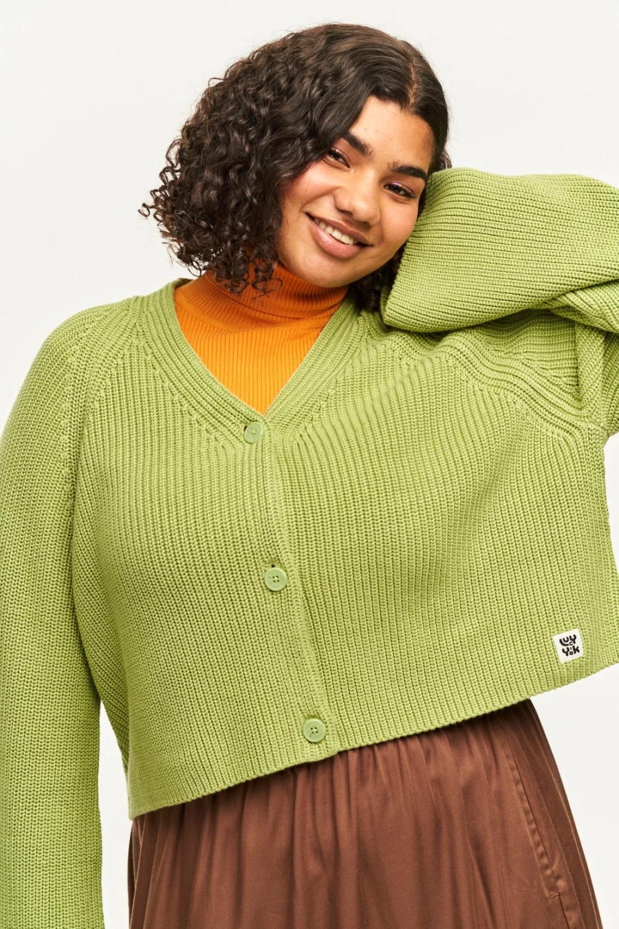 Lucy & Yak Women's Robyn Cardigan - Organic Cotton Fern Green Knit Sweater