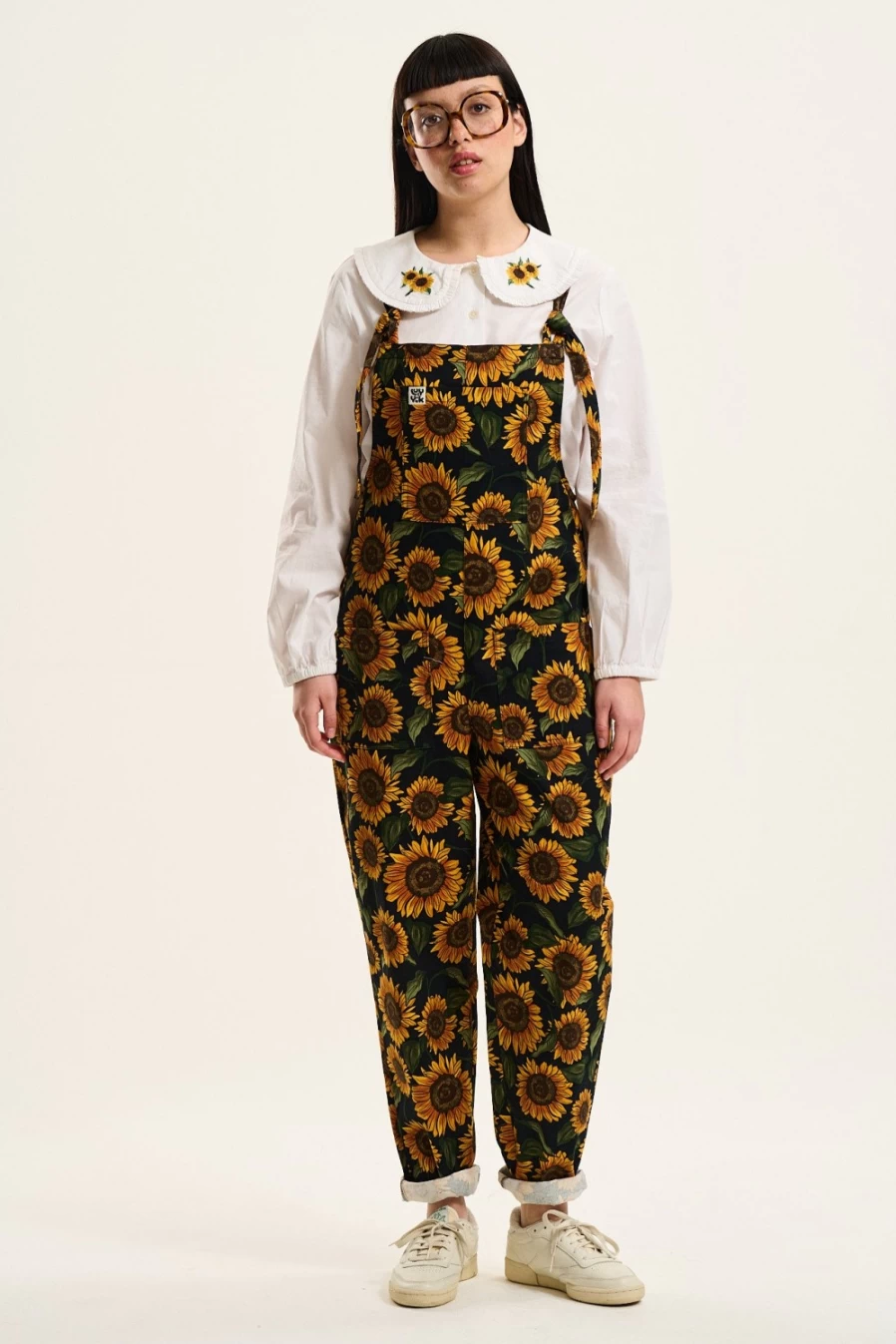 Lucy & Yak Women's Original Dungaree: Organic Twill Sunflower Print Overalls