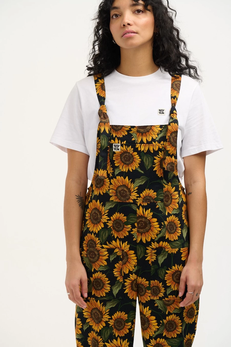 Lucy & Yak Women's Original Dungaree: Organic Twill Sunflower Print Overalls