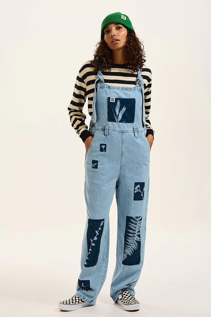 Lucy & Yak Women's Organic Denim Dungarees - Sustainable Fauna & Flora Print
