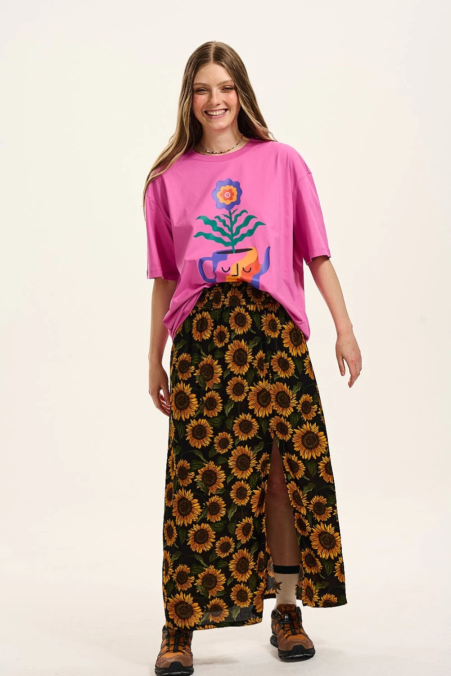 "Lucy & Yak Women's Poppy Skirt - Sustainable Lenzing™ Ecovero™ Fabric with Sunflower Design"