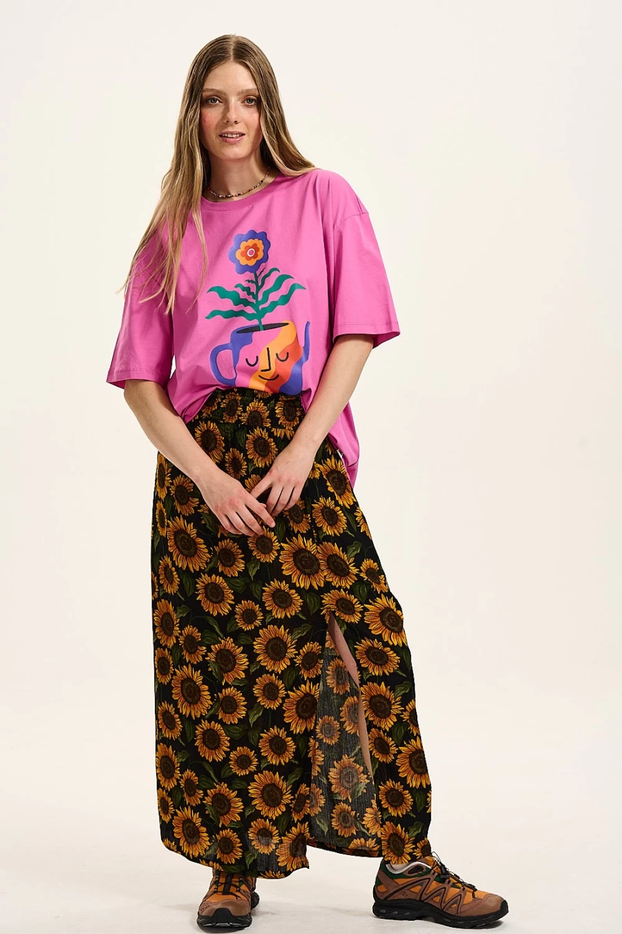 "Lucy & Yak Women's Poppy Skirt - Sustainable Lenzing™ Ecovero™ Fabric with Sunflower Design"