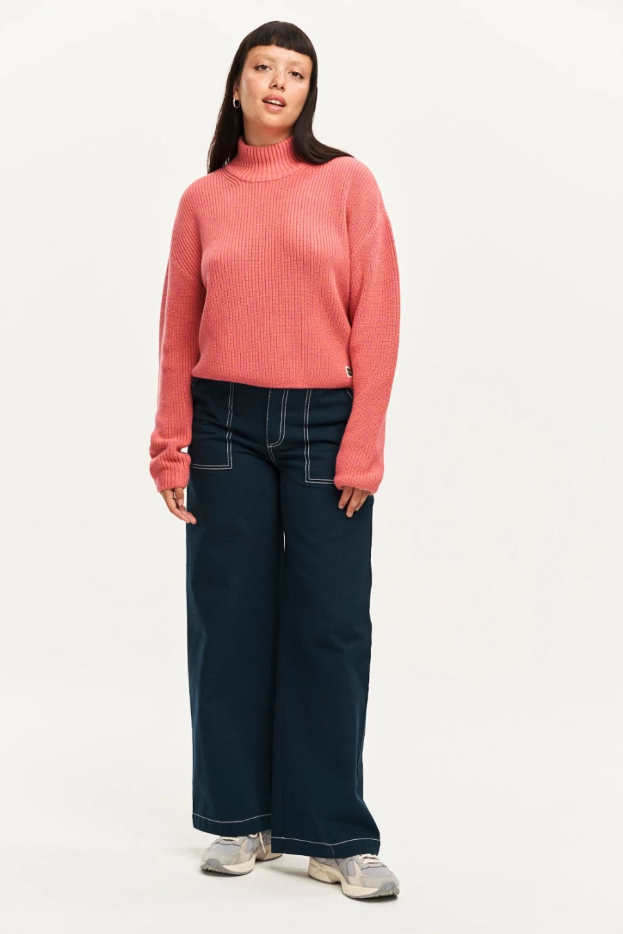 Lucy & Yak Women's Toni Roll Neck Jumper - Organic Cotton Twisted Raspberry Sweater