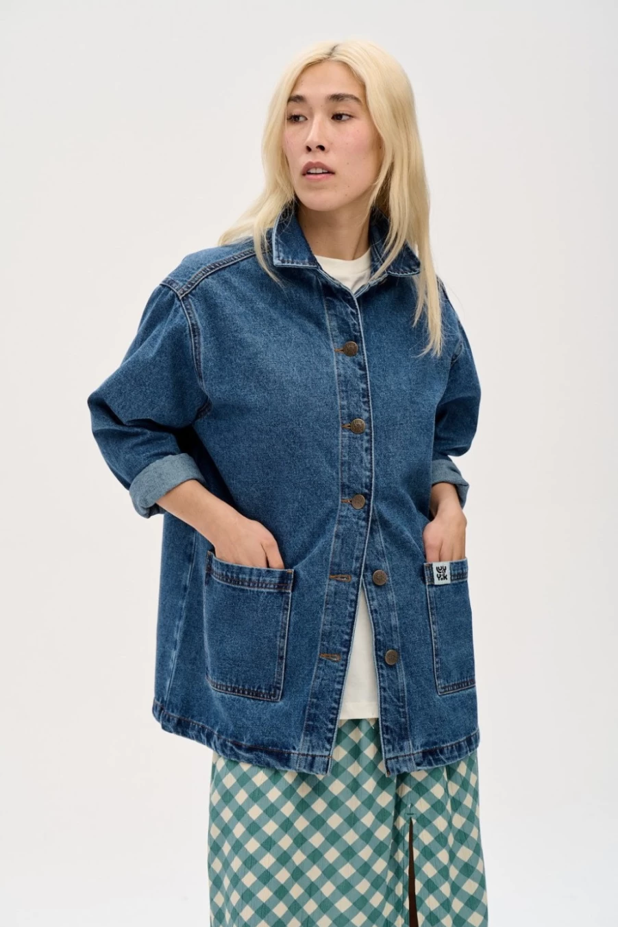Lucy & Yak Women's Olly Jacket: Organic Mid Wash Blue Denim Jacket
