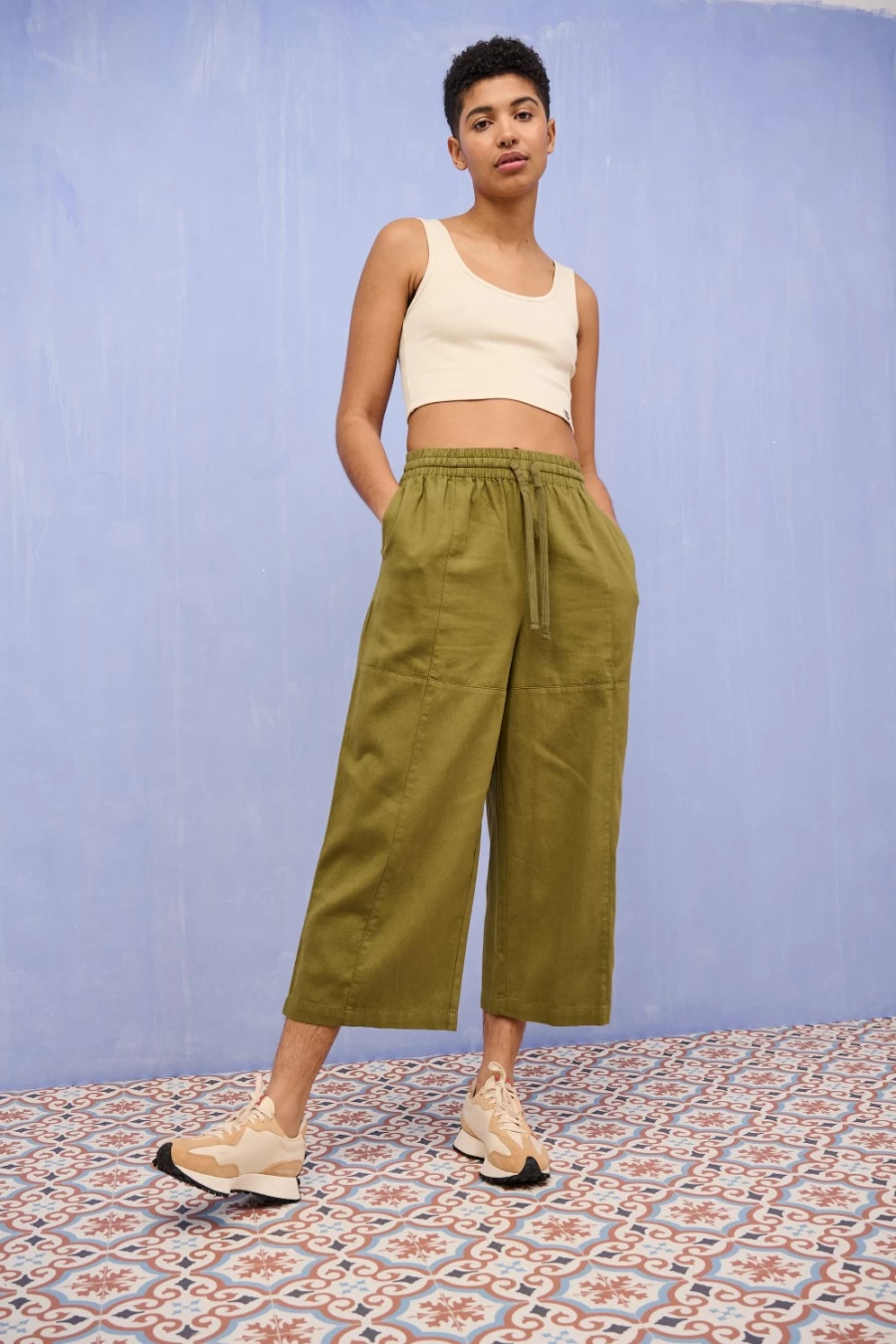 Lucy & Yak Women's Chuck Trousers - Organic Cotton Khaki High-Waisted Pants